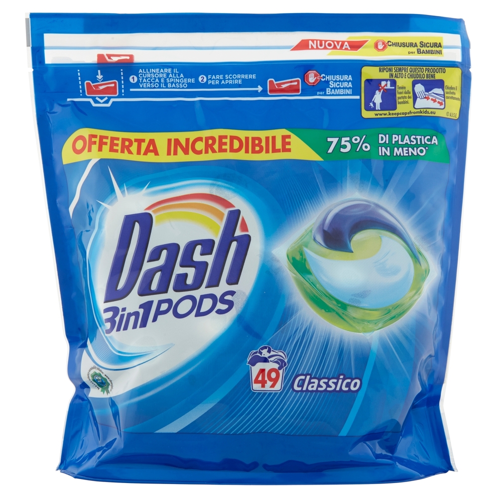 Dash PODS 3in1 Detersivo Lavatrice in Monodosi Classico 49 Lavaggi